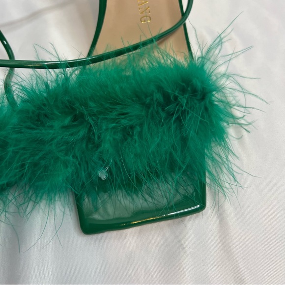 Azalea Wang Warwick Green Feather Fluffy Tie Ankle Stiletto Heels, size 10 - Picture 3 of 11